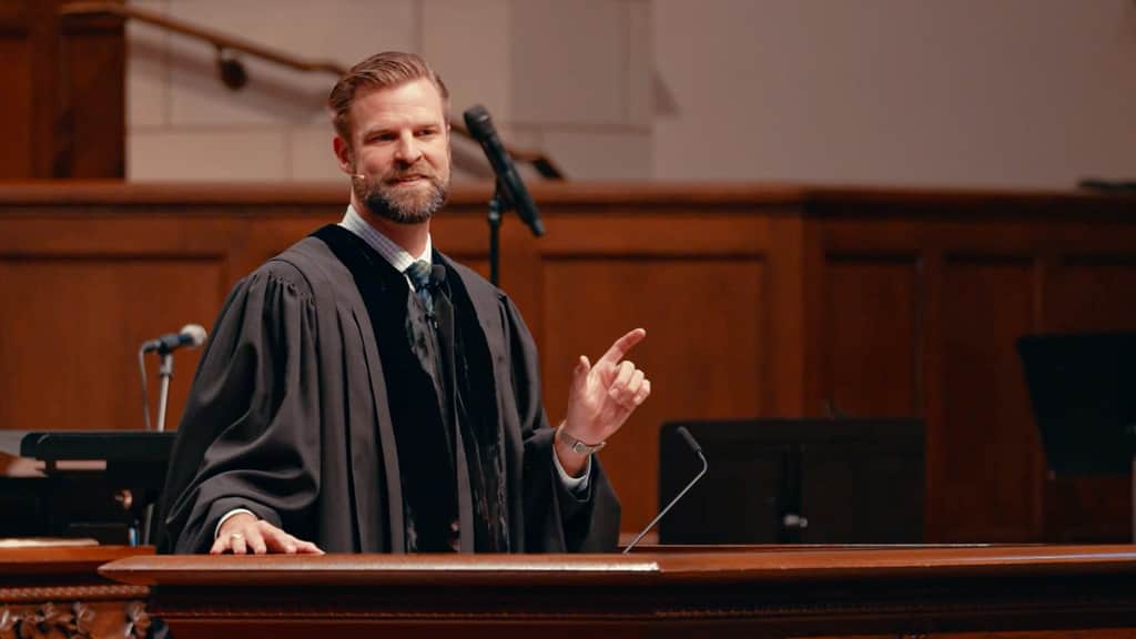 Preaching from the Pulpit during Sunday Morning Worship.