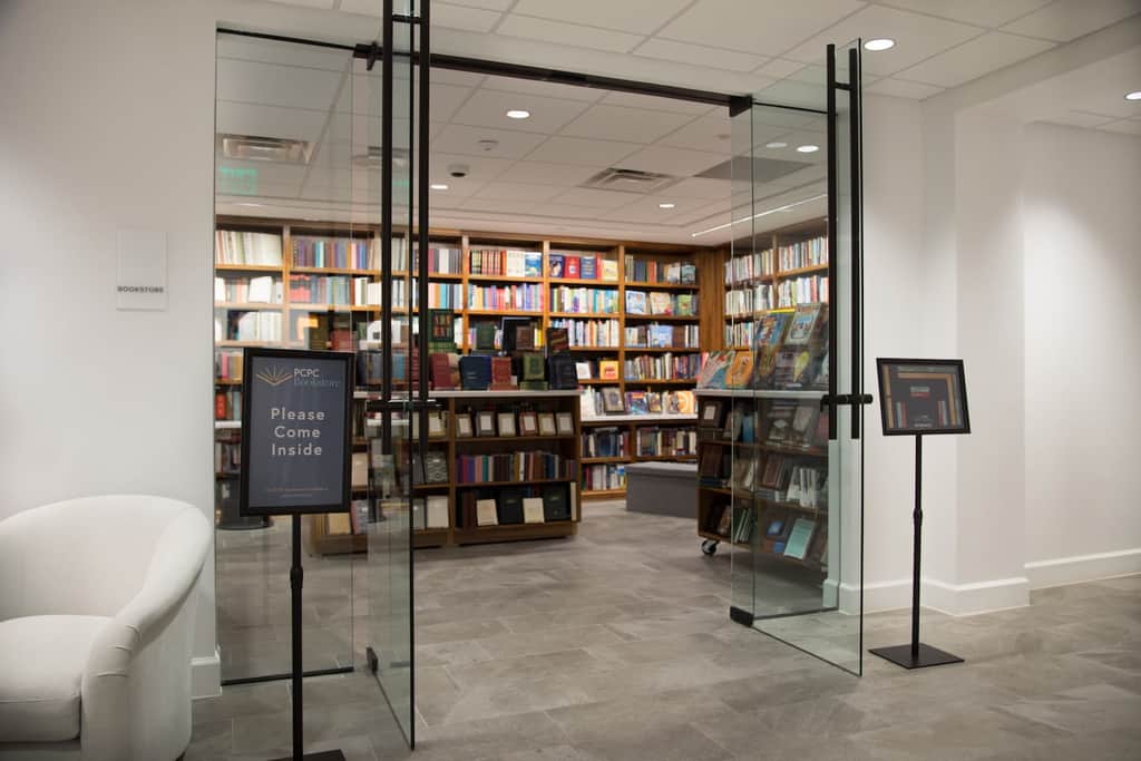 Bookstore at Park Cities Presbyterian Church with shelves of books and a welcoming display area.